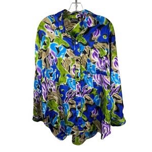 Gianna Abstract Floral Print Long Sleeve Button Up Shirt Top Blouse